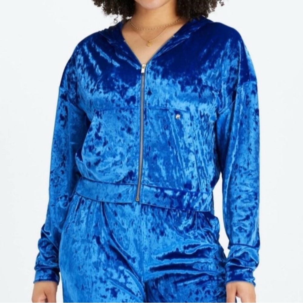 Fabletics Electric Blue Crushed Velvet Zip Hoodie
